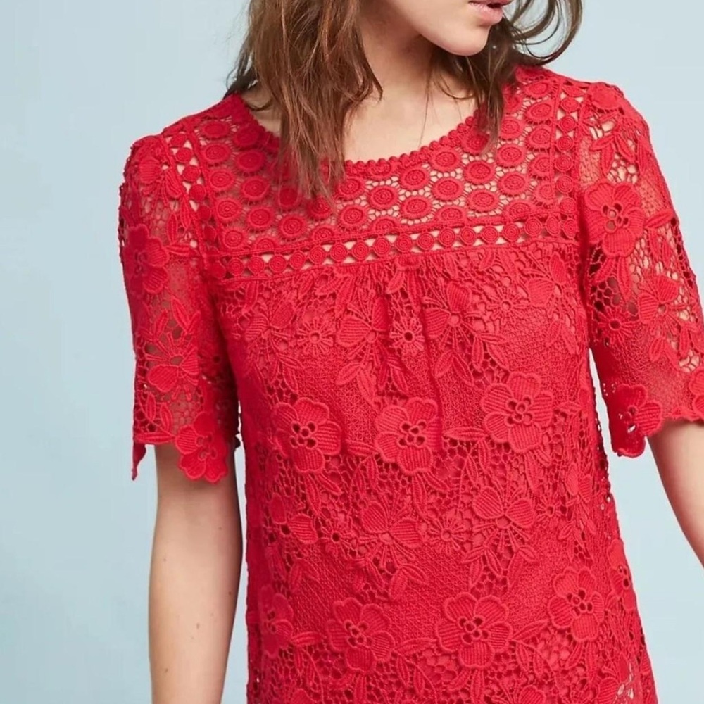 Anthropologie red floral lace top. Size 8. Worn once. Like new.
